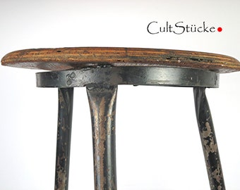 Vintage 30s/40s stool workshop stool wood steel unique fantastic patina industrial design living interior Made in Germany