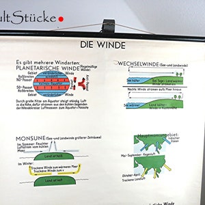 Gráfico de pared escolar vintage de los años 50, ilustración "Los vientos", gráfico de enseñanza, gráfico de pared, gráfico de rollo, interior decorativo hecho en Alemania (9)