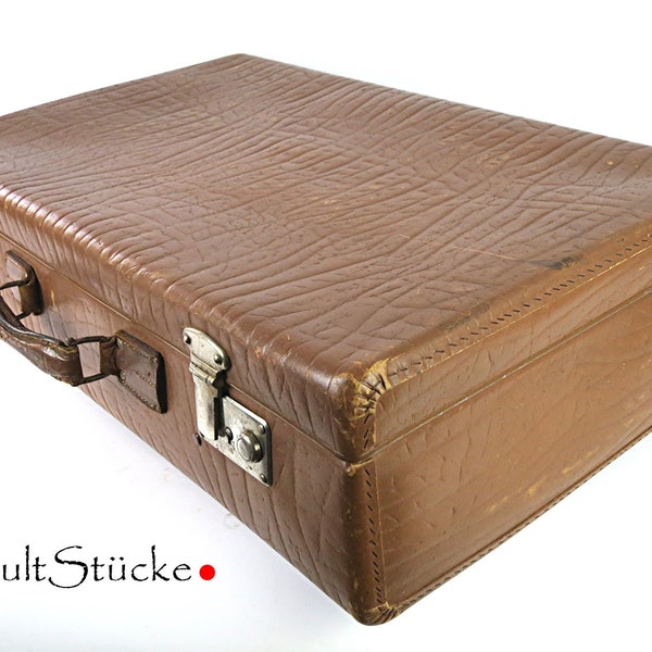 Vintage 50s Suitcase Paper Suitcase Hard Cardboard Suitcase Travel Suitcase Wooden Frame Grain Leather Look Brown Decorative Brocante Living Interior Made in Germany (8)