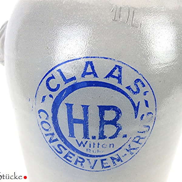 Uralter XL Conserven Krug CLAAS H.B. Keramik Stoneware Steingut Muschelgriffe 10 Liter Wohninterieur Made in Germany