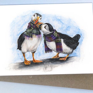 Love on Skye (Greeting Card) | Scottish Puffin Card | Puffin Card | Scottish Card | Isle of Skye Tartan | Puffins