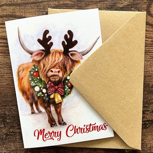 Jinglecoo (Christmas Card) | Highland Cow Christmas Card | Scottish Christmas Card | Highland Cow Card