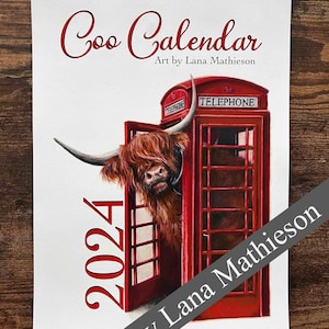 2024 Highland Cow Calendar | Highland Coo Calendar | 2024 Calendar | Scottish Calendar | Scottish Cow Calendar