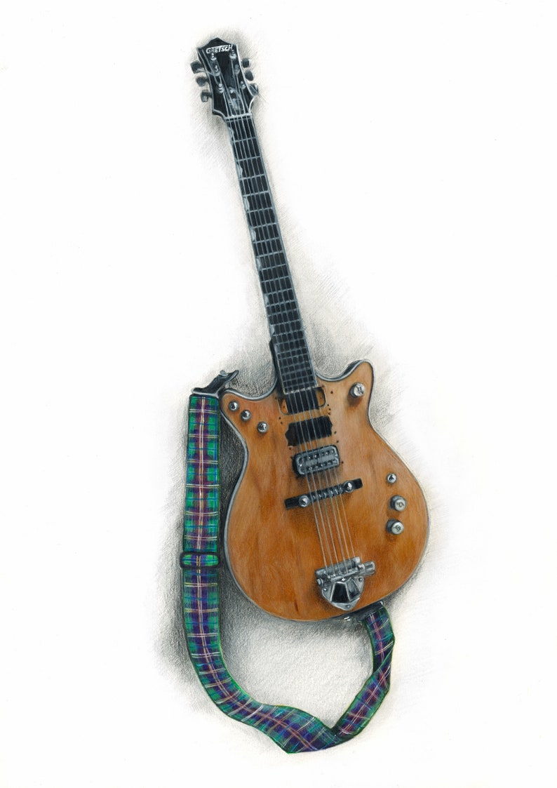 High Voltage Art Print Malcolm Young AC/DC Gretsch Guitar with a Young Tartan Strap image 2