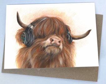 Highland Beats (Greeting Card) | Highland Cow Card | Funny Highland Cow | Scottish Highland Cow Card | Funny Scottish Card | Scottish Card