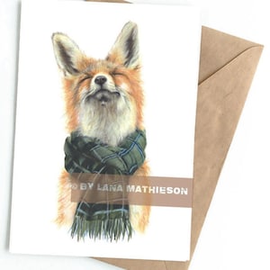 Foxy à Fort William (carte de vœux) | Carte de vœux Renard | Tartan du district de Fort William | Renard écossais