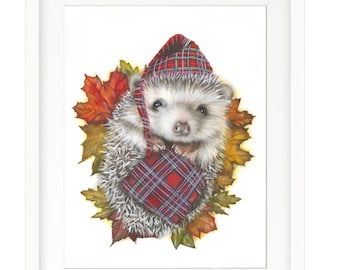 Autumn in Airdrie (Art Print) | Hedgehog Print | Hedgehog Art Print | Scottish Hedgehog | Cute Hedgehog | Tartan Hedgehog | Wall Art