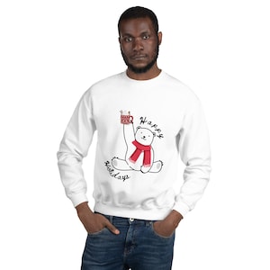 Polar Bear Sweatshirt, Christmas Crewneck, Cute Animal Print Christmas Sweatshirt, Funny Christmas Party Long Sleeve, Holiday Sweatshirt