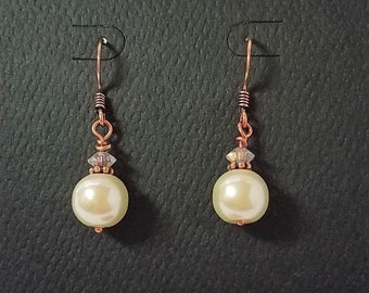 Earrings Cream Glass Pearls & Copper