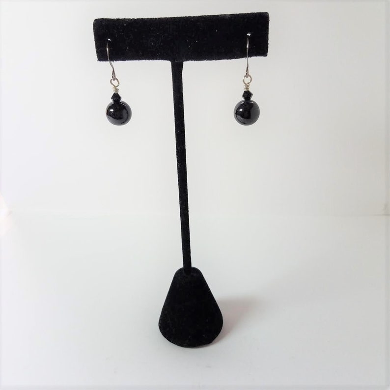 Earrings Black Glass & Crystal image 2