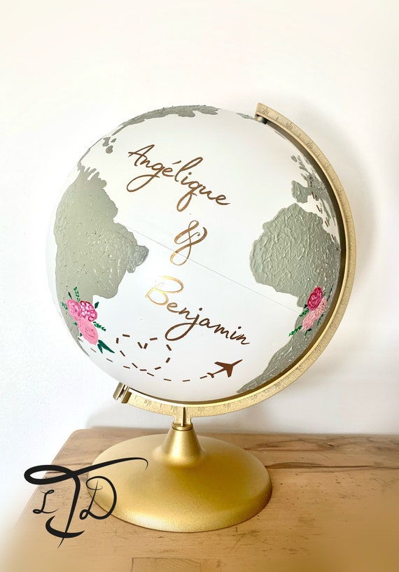 Globe Personnalise Globe Mariage Champetre Mappemonde Urne Etsy