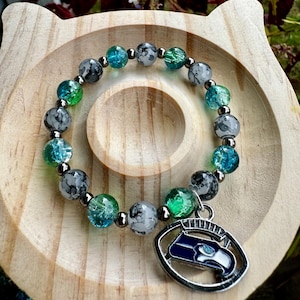 Seahawks Inspired Glass & Metal Stretch Charm Bracelet