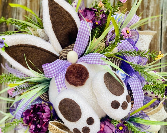 Bunny Spring Wreath, Purple Easter Wreath, Bunny Easter Wreath, Bunny Butt Wreath