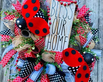 Ladybug Wreath, Front Door Wreath, Summer Ladybug Wreath, Everyday Wreath