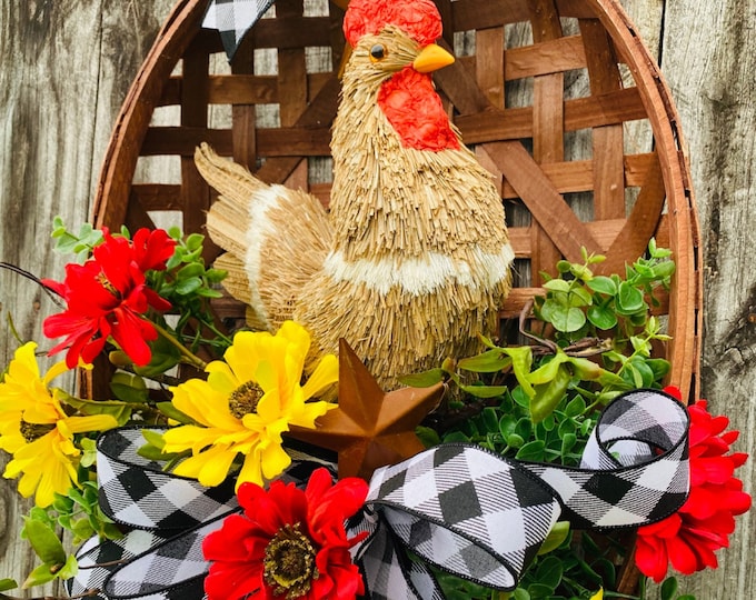 Tobacco Basket with Rooster, Rooster Decor, Farmhouse Tobacco Basket, Farmhouse Decor