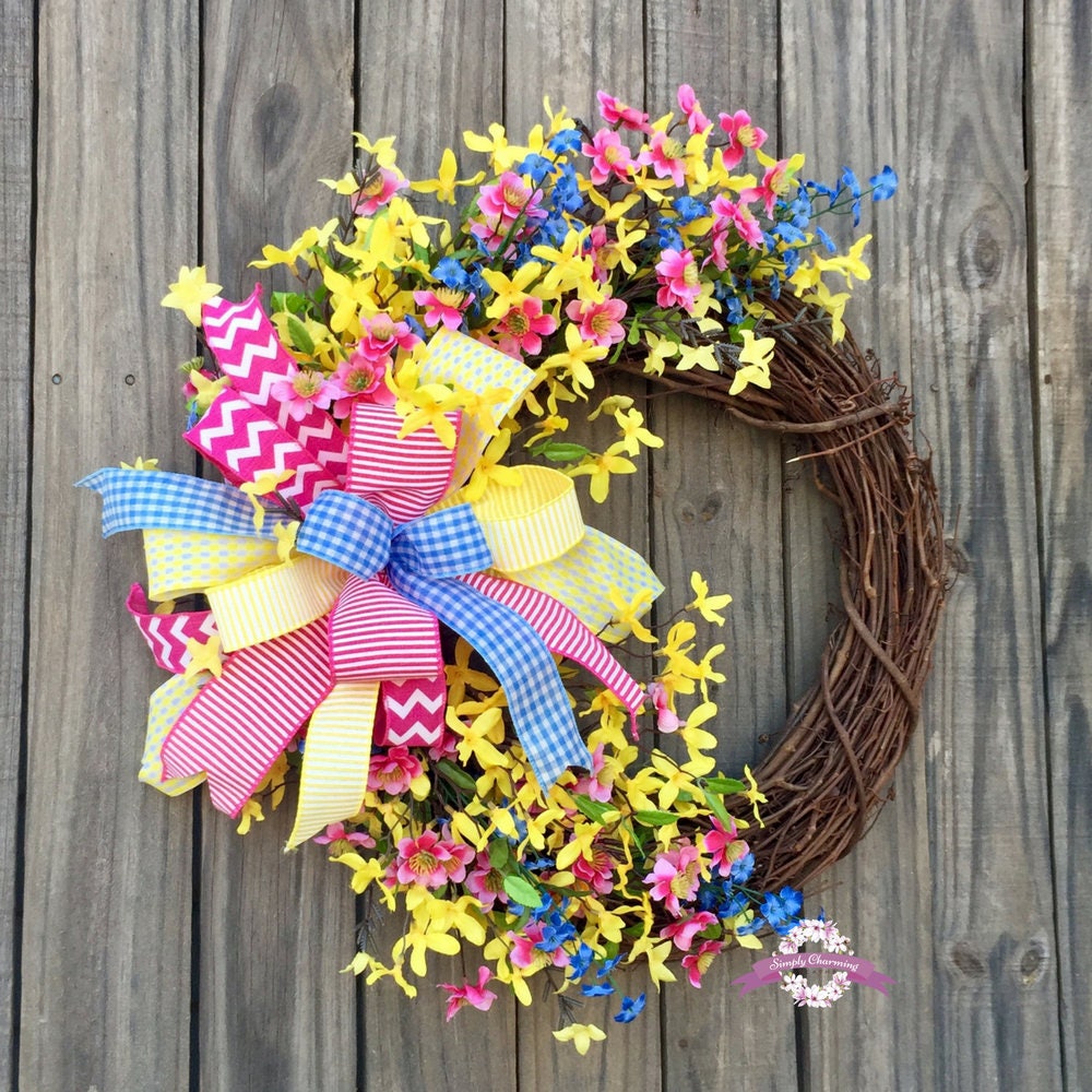Yellow Forsythia Wreath Spring Wreath Summer Wreath Front ...