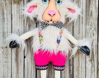 Whimsical Lamb Wreath Attachment 31” Tall Wired Arms Legs Posable Easter Spring Decor