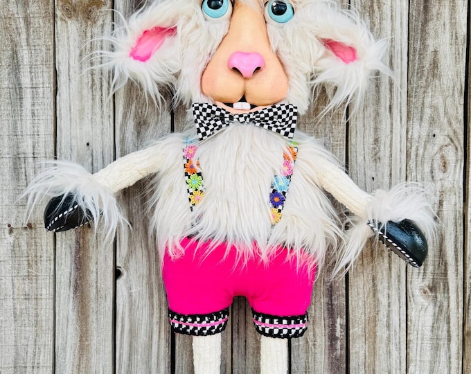 Whimsical Lamb Wreath Attachment 31” Tall Wired Arms Legs Posable Easter Spring Decor