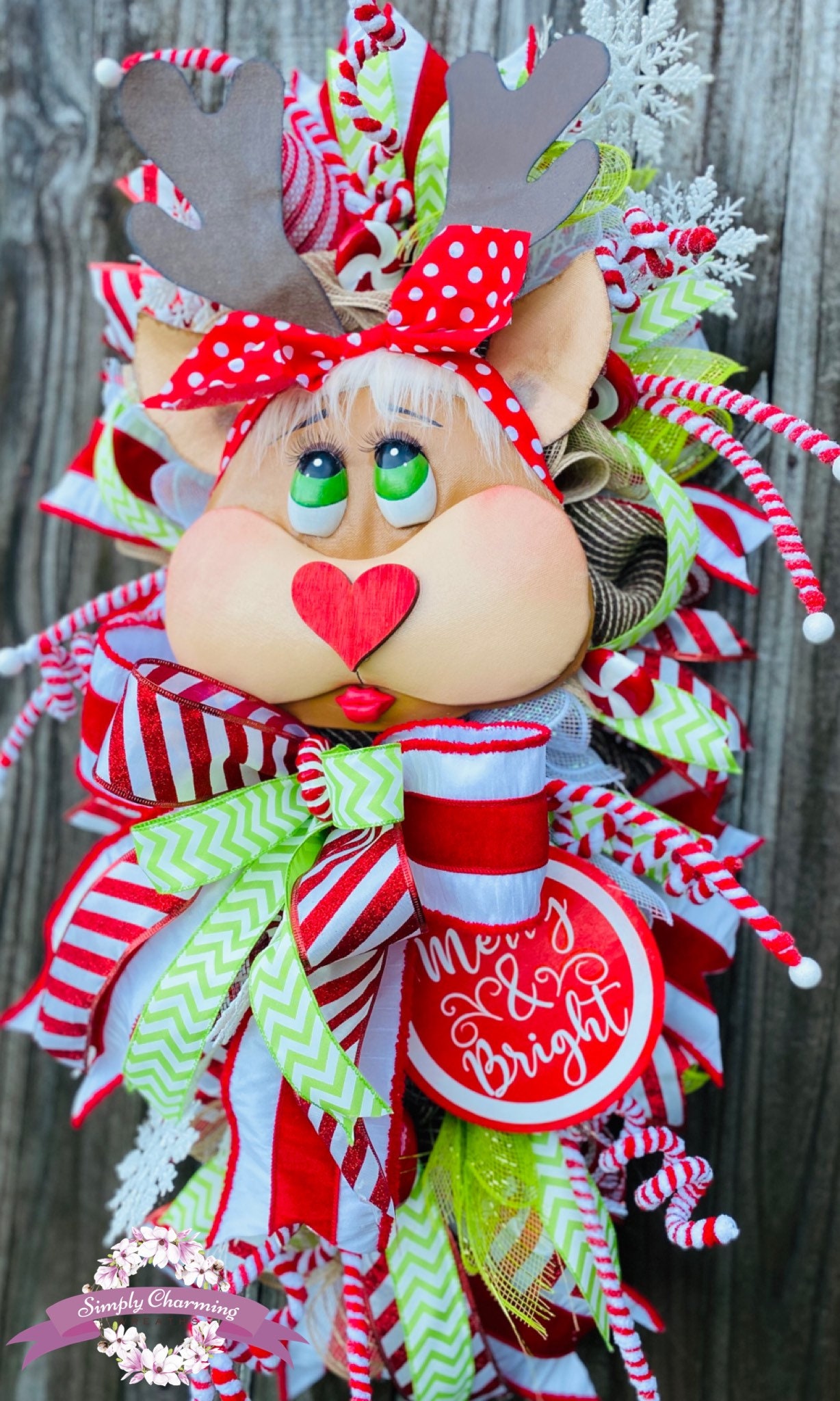 Christmas Reindeer Wreath, Christmas Door Wreath, Christmas Swag