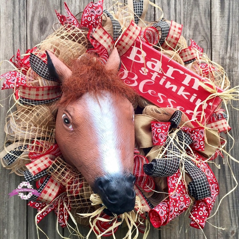Farmhouse Wreath Horse Head Wreath Burlap Wreath Rodeo Wreath Country Wreath Western Wreath Horse Wreath Horse Decor Ranch Wreath