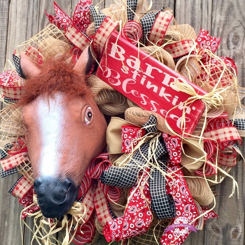 Farmhouse Wreath Horse Head Wreath Burlap Wreath Rodeo Wreath Country Wreath Western Wreath Horse Wreath Horse Decor Ranch Wreath
