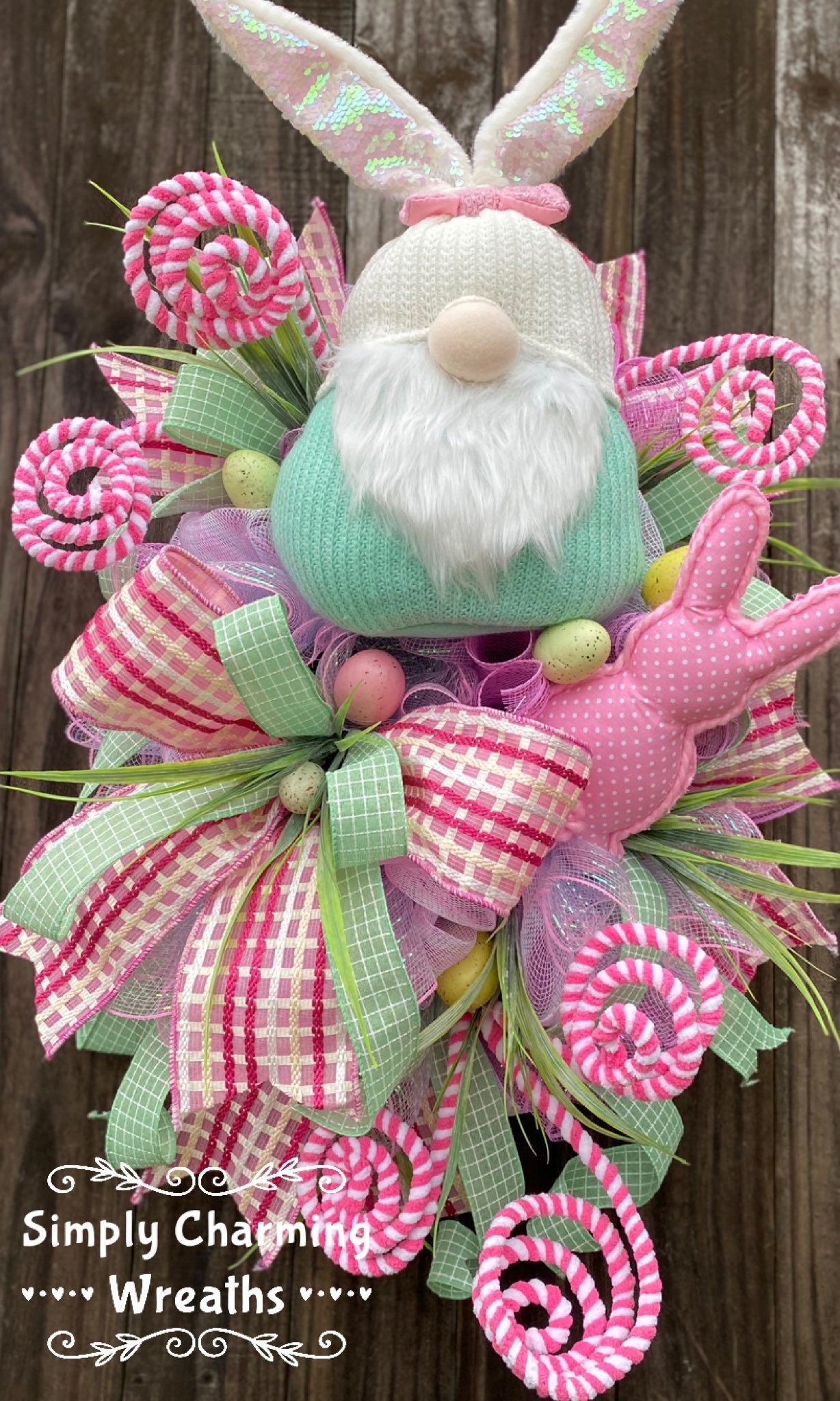 Easter gnome wreath gnome spring wreath gnome bunny wreath