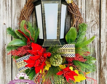 Lantern Christmas Wreath, Winter Cardinal Wreath, White Christmas, Cardinal Decor, Christmas Wreath