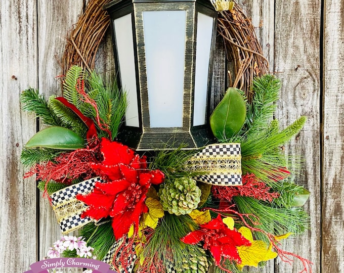 Lantern Christmas Wreath, Winter Cardinal Wreath, White Christmas, Cardinal Decor, Christmas Wreath