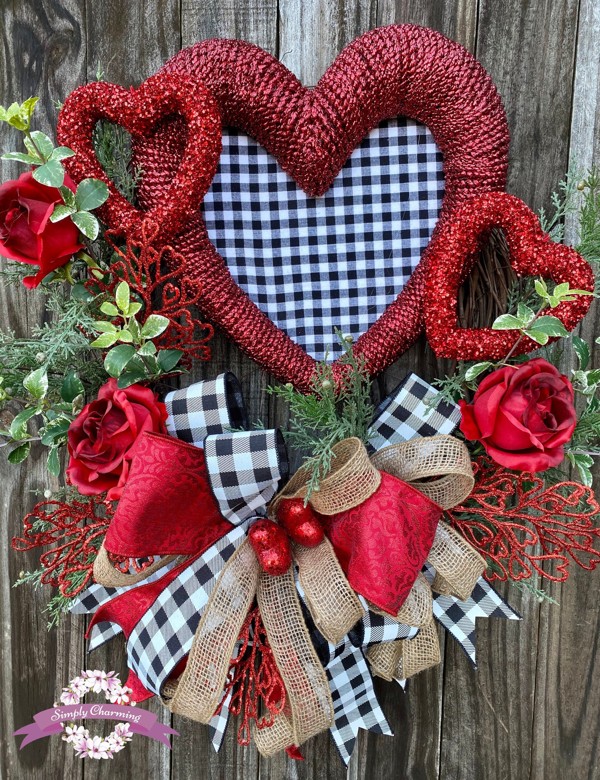 Grapevine Valentine Wreath, Heart Wreath, Red Wreath, Burlap Wreath