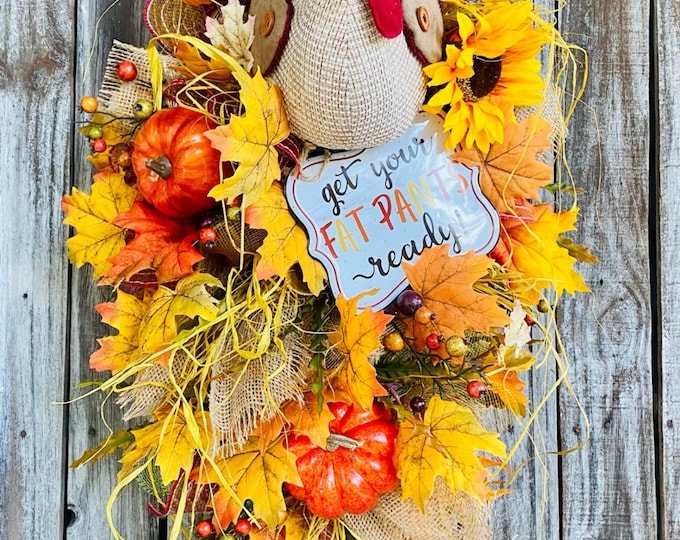 Fall Turkey Wreath, Fall Swag, Thanksgiving Wreath, Harvest Wreath, Autumn Wreath, Fall Door Decor, Turkey Swag
