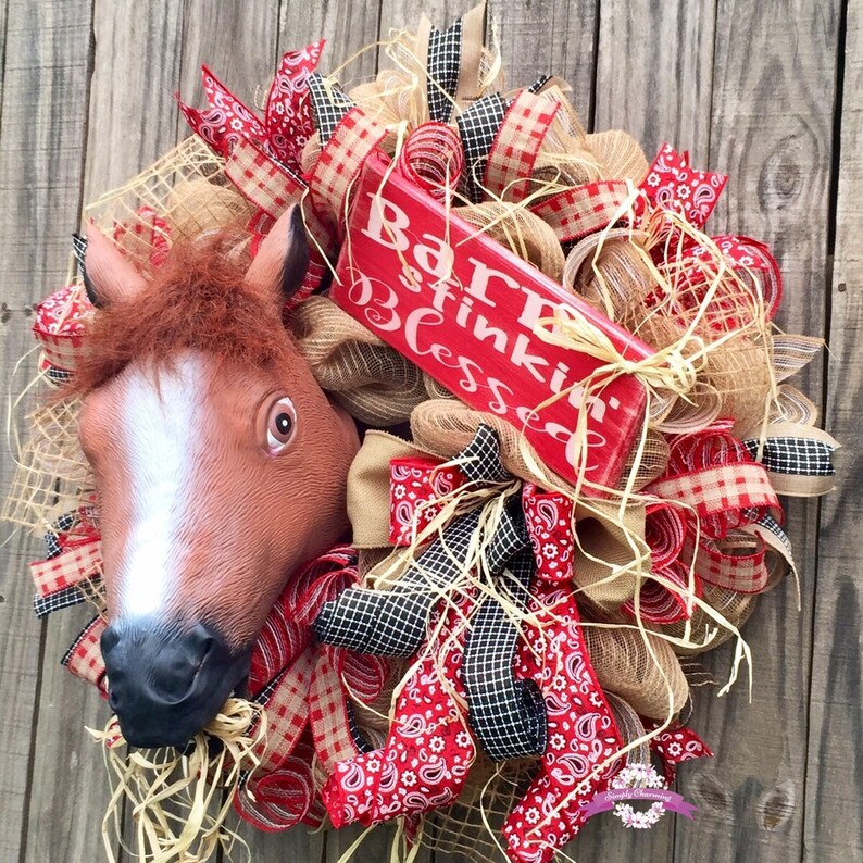 Farmhouse Wreath Horse Head Wreath Burlap Wreath Rodeo Wreath Country Wreath Western Wreath Horse Wreath Horse Decor Ranch Wreath