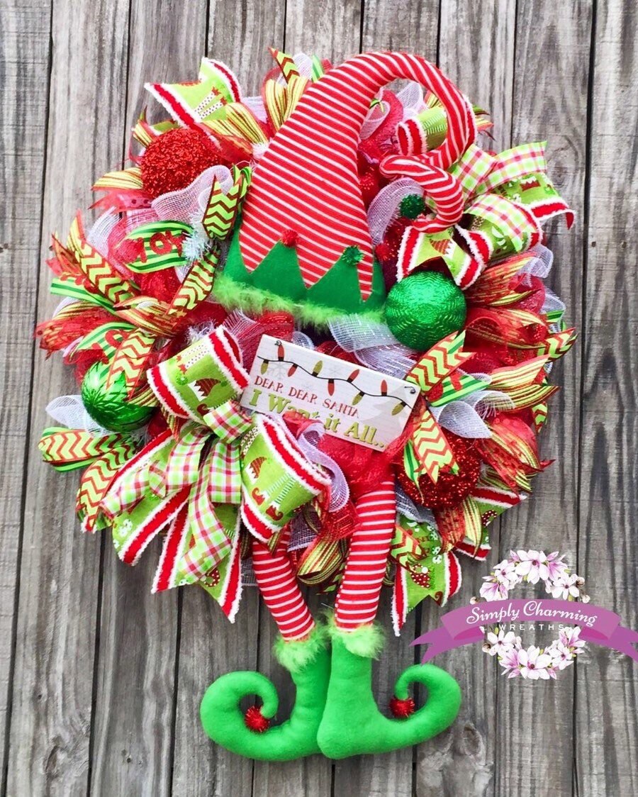 Christmas Elf Wreath, Whimsical Elf Wreath, Elf Wreath, Christmas