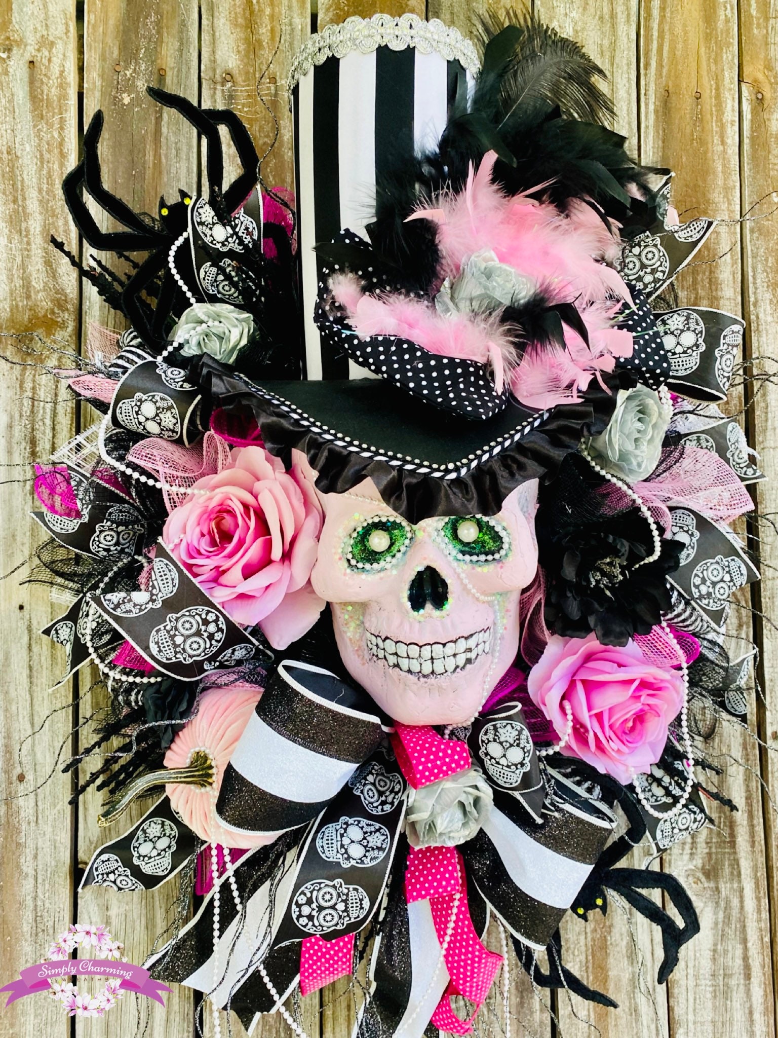 Pink Skeleton Halloween Wreath, Skeleton Wreath, Skeleton Pink Skeleton Halloween Wreath, Skeleton Wreath, Skeleton