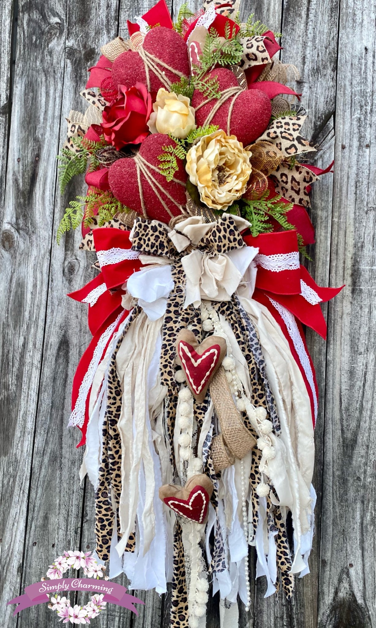 Valentines Day Red Velvet Wreath, Heart Wreath, Love, Elegant