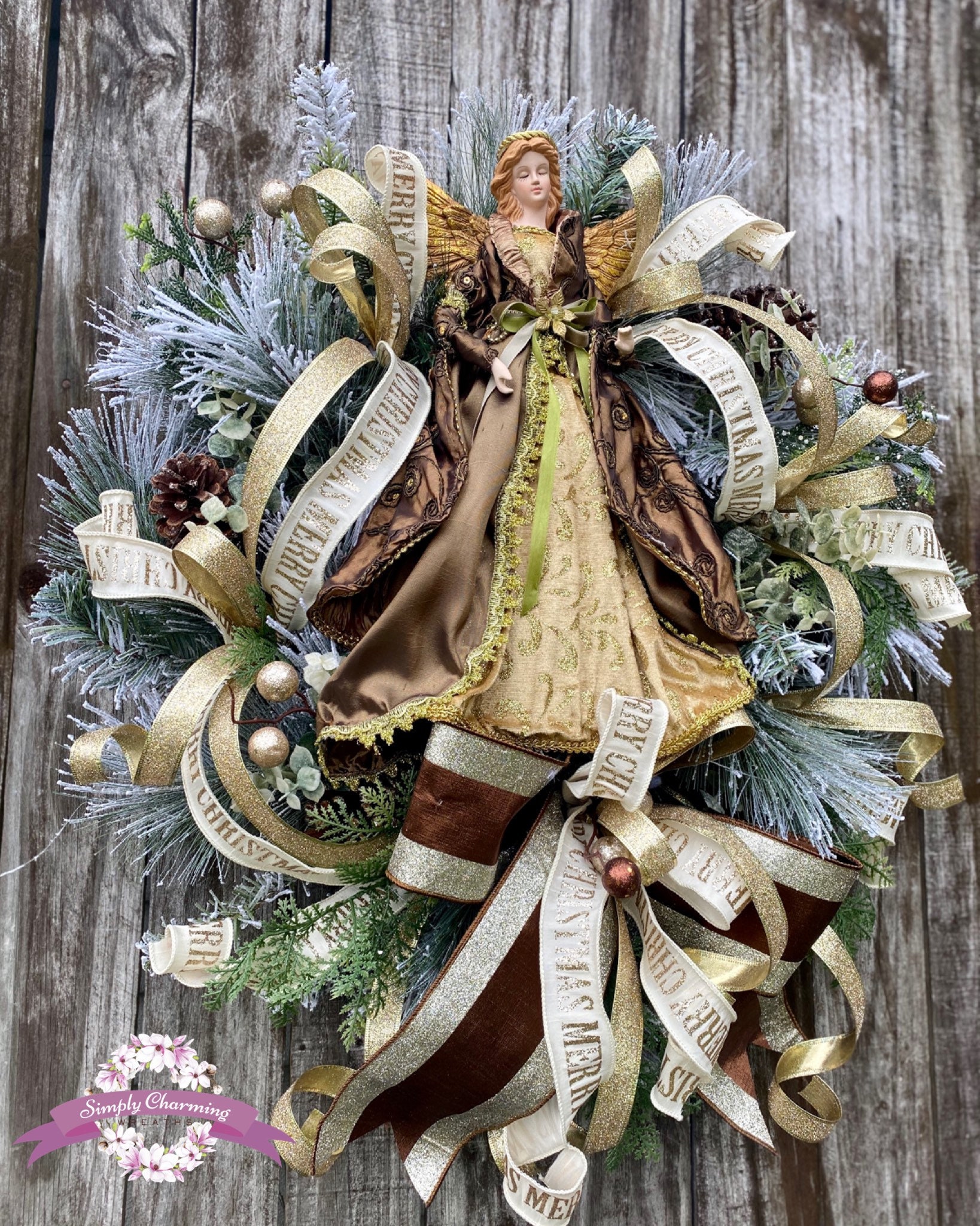 Christmas Angel Wreath, Christmas Floral Wreath, Holiday Wreath