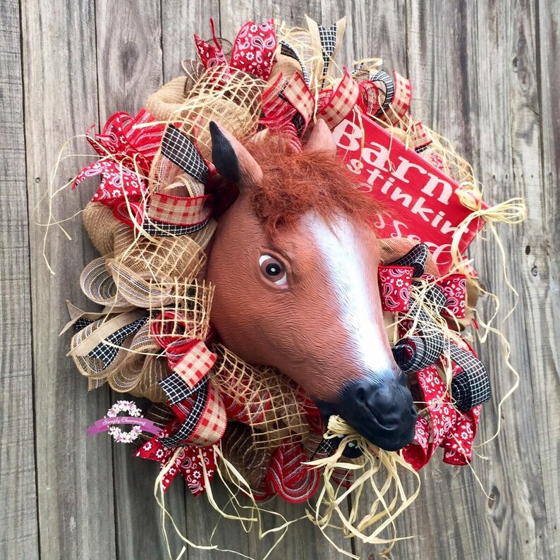 Farmhouse Wreath Horse Head Wreath Burlap Wreath Rodeo Wreath Country Wreath Western Wreath Horse Wreath Horse Decor Ranch Wreath
