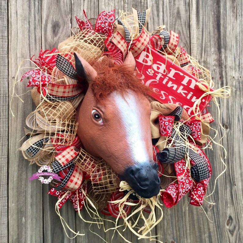Farmhouse Wreath Horse Head Wreath Burlap Wreath Rodeo Wreath Country Wreath Western Wreath Horse Wreath Horse Decor Ranch Wreath