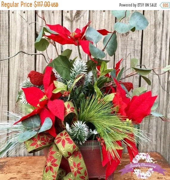 ON SALE Christmas Centerpiece, Poinsettia Centerpiece, Traditional