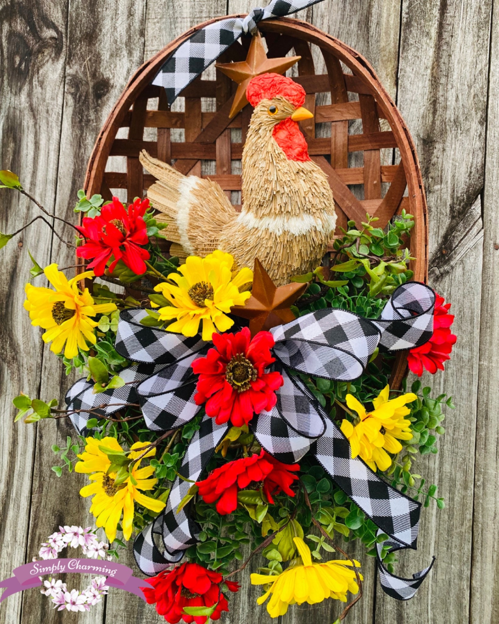Tobacco Basket with Rooster, Rooster Decor, Farmhouse Tobacco Basket,  Farmhouse Decor
