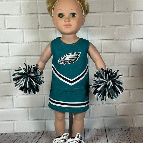 Philadelphia eagles cheer outfit and shoes for 18" doll