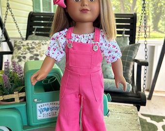 Pink overalls and peasant blouse for 18&quot; doll