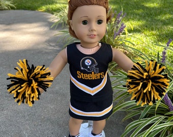 Pittsburgh Steelers cheer outfit for 18" doll (DOLL NOT INCLUDED)
