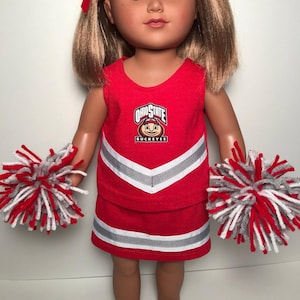 Red, gray, and white cheer outfit with shoes for 18&quot; doll