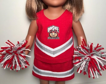 Red, gray, and white cheer outfit with shoes for 18" doll (DOLL NOT INCLUDED)