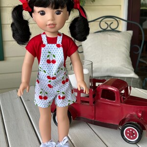 Adorable cherry themed shortall and tee for 14 1/2&quot; doll