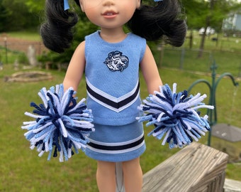 UNC  cheer outfit for Wellie Wisher doll (14”)