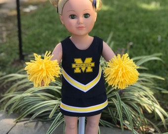 University of Michigan cheer outfit for 18" doll (DOLL NOT INCLUDED)