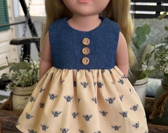 Bee themed summer dress for 18" doll
