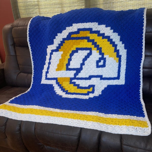 LA Rams Pattern,C2C Crochet Throw Blanket (Graph & Written Instructions)