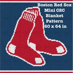 Peut inclure: Motif pixelisé pour une mini couverture C2C avec le logo des Red Sox de Boston. Le motif comprend deux chaussettes rouges avec des accents blancs sur fond bleu. Le patron de la couverture mesure 152 x 163 cm.